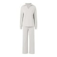 thumbnail image 3 of Womens Fashion Two Piece Suit - Padded V Neck Top & Trousers, Solid Color Casual Outfit for Autumn/Winter, 3 of 6