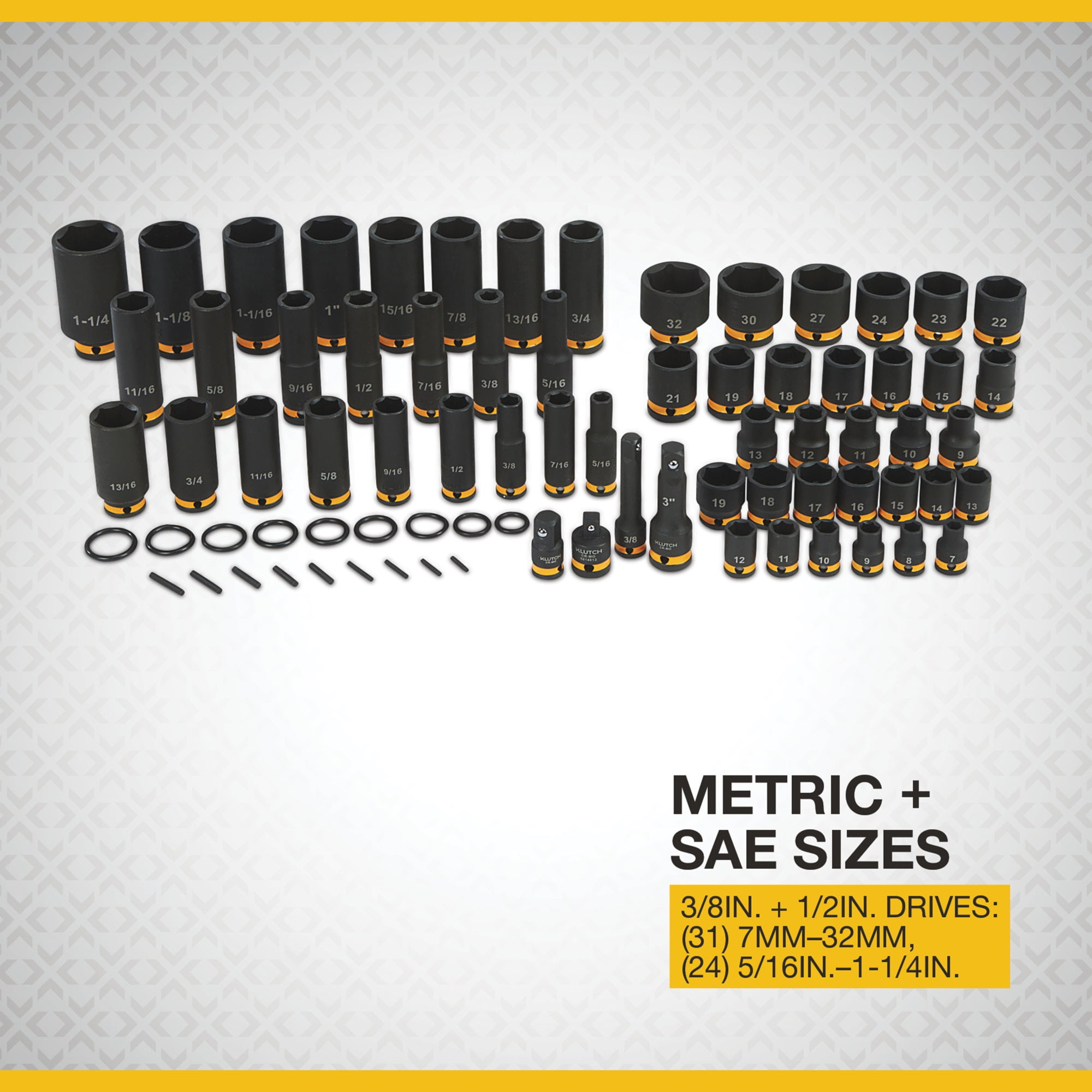 Klutch 3/8in.- and 1/2in.-Drive Chrome Molybdenum Impact Socket Set, SAE and Metric, 59-Pc.