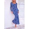 thumbnail image 6 of PRETTYGARDEN Women's Long Sleeve Floral Maxi Bodycon Dress Cocktail Dresses for Wedding Guest, Square Neck, Stretchy Mesh, Elegant Classy, Formal Holiday Party, 6 of 7