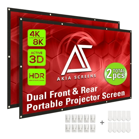 Akia Screens Dual Projector Screen Rear Front 120 Inch 16:9 Portable Foldable Anti-Crease 8K 4K Ultra Hd 3D Ready Indoor Outdoor Movie Home Theater Video Ak-Diyoutdoor120H1