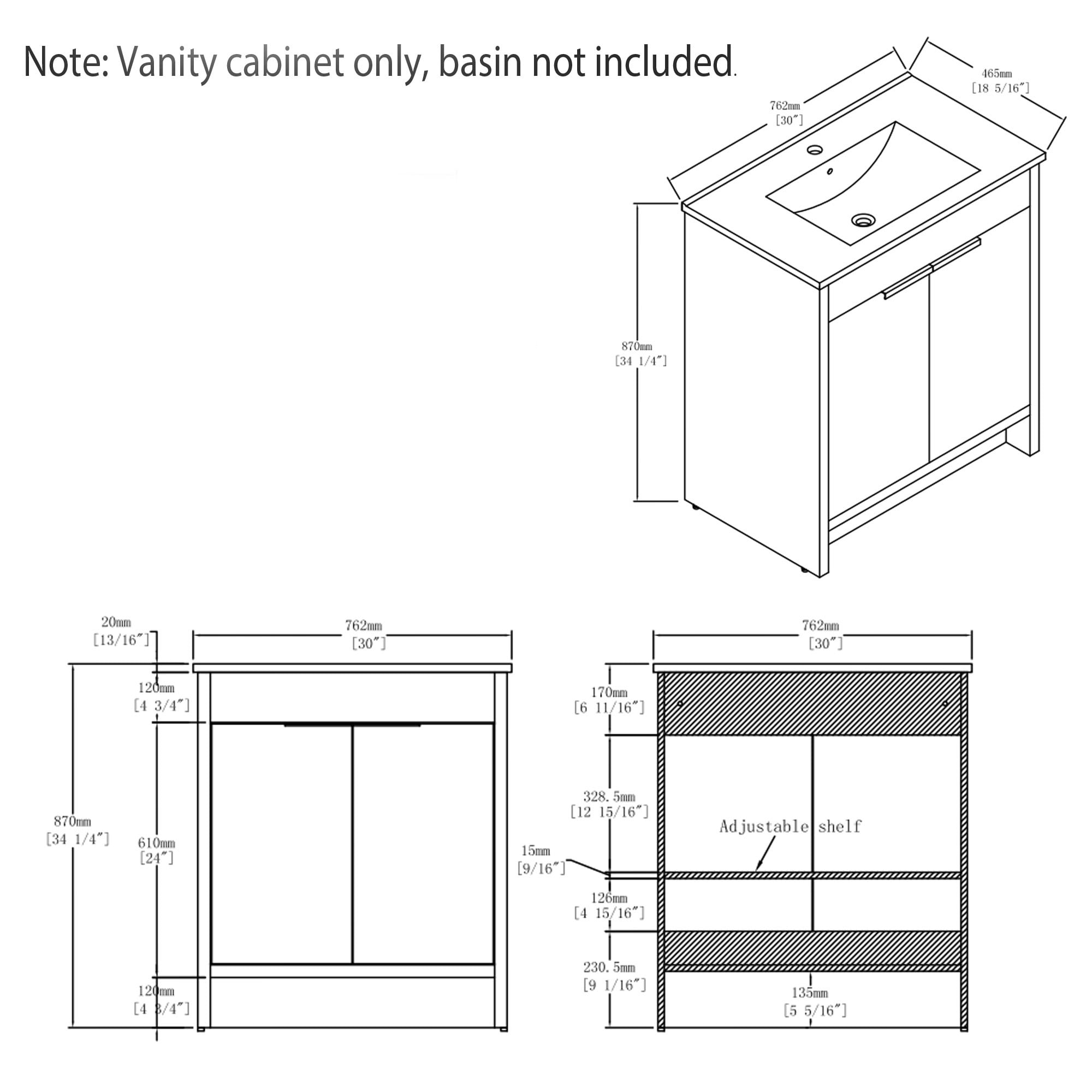 Leumius 30" Freestanding Bathroom Vanity Cabinet with Soft-Close Double Doors,Modern Bathroom Vanity,Spacious Interior Storage,Cabinet Only,Brown