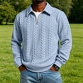 thumbnail image 3 of HAOTAGS Men’s Zip-Up Polo Shirts Lightweight Clean Minimalist Design, Subtle Textured Knit Casual Layering Pullover Tops Light Blue Size L, 3 of 6