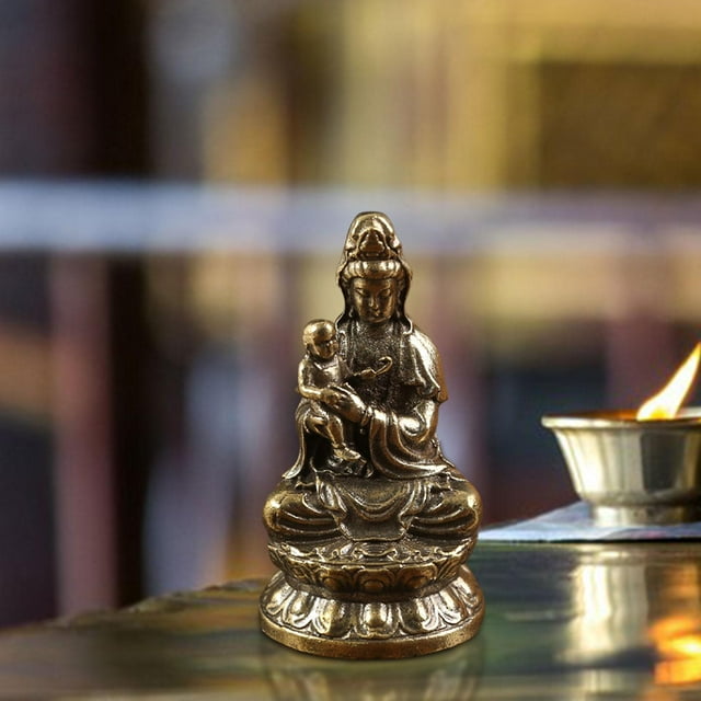 Statue d'Avalokitesvara Tenant un Bouddha d'Enfant pour le Salon de Table à l'Intérieur
