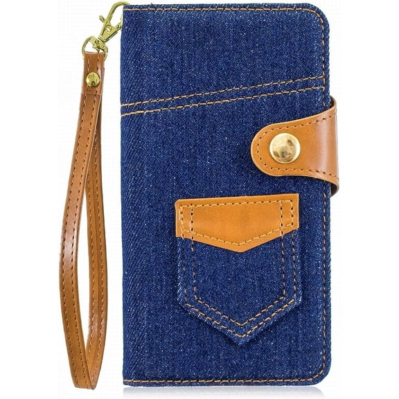 XIHAMA Denim Wallet Phone Case Compatible with iPhone 14 Pro, Exquisite Denim + TPU Material Handbag Wallet Card Holder Beautiful Style Durable Anti-Fall 6.1"