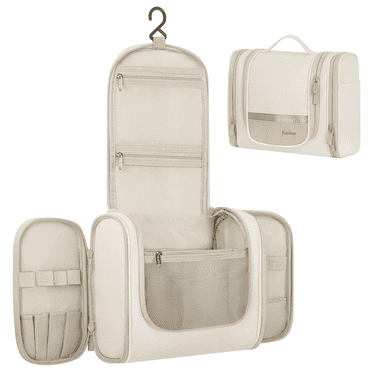 Travel Toiletry Bag, Makeup Bag with Large Capacity , Portable Cosmetic Case with Hanging Hook, Wide-Open Makeup Cosmetic Bag for Accessories, Shampoo & Toiletries, Beige