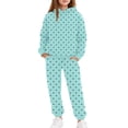 thumbnail image 2 of RUTAYY Girls 2 Piece Outfit Long Sleeve Hoodie and Sweatpants Set Polka Dot Print Casual Daily Wear Light Blue, 2 of 4