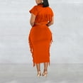 thumbnail image 6 of ZAZYULZ Women's Solid Color Tassel Round Neck Short Sleeve Long Skirt Set(Orange,Xxl), 6 of 6