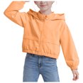 thumbnail image 4 of Vdoaml Girls Cropped Hooded Jacket Kids Full Zip Wind Coat Children Elastic Hem Long Sleeve Outerwear 13-14 Years Orange, 4 of 4