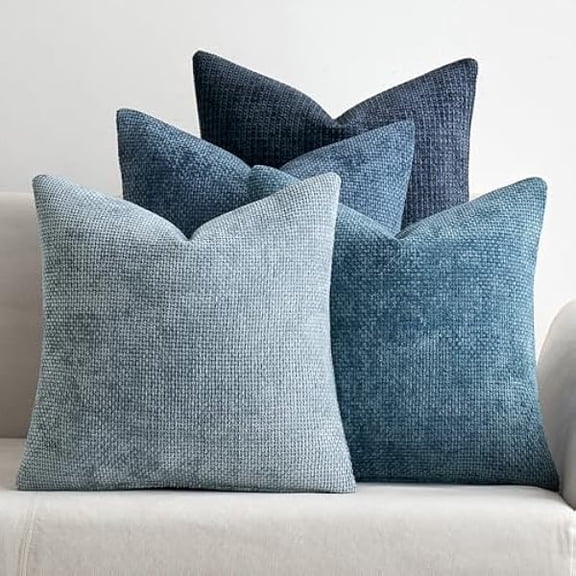 wonima05 Pack of 4 Couch Throw Pillow Covers 18x18 Inch Neutral Blue Soft Decorative Chenille Pillow Covers
