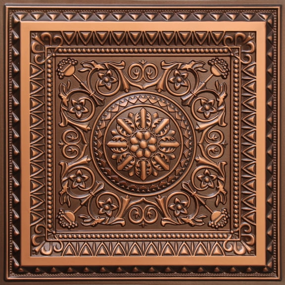 Dundee Deco's Victorian Antique Copper Floral Glue Up/Drop In Ceiling Panels, 2 ft. X 2 ft. (4 sq ft.) each, Pack of 50