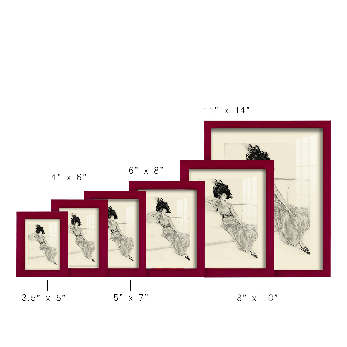 Feather Hat I -Framed Print w/glass-Cherry Red