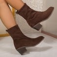 thumbnail image 4 of Wensltd Pointed Toe Suede Boots for Women Brown Low Chunky Heel Daily Fashion Fall Boots Lightweight, 4 of 9