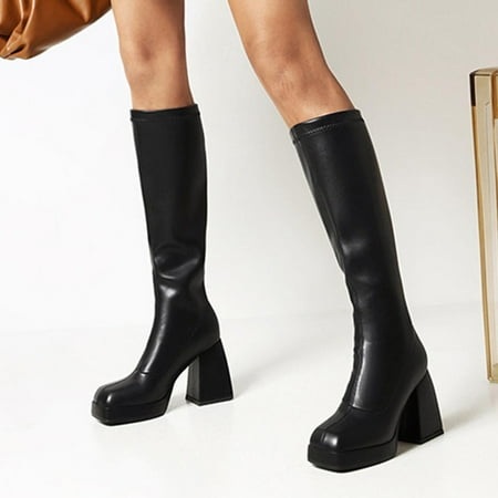 

Tawop Winter Boots Boots Shoes Casual Thick High-Heeled Boots Plus Size Mid Calf Zipper Boots Muck Boots Toddler Boots For Girls