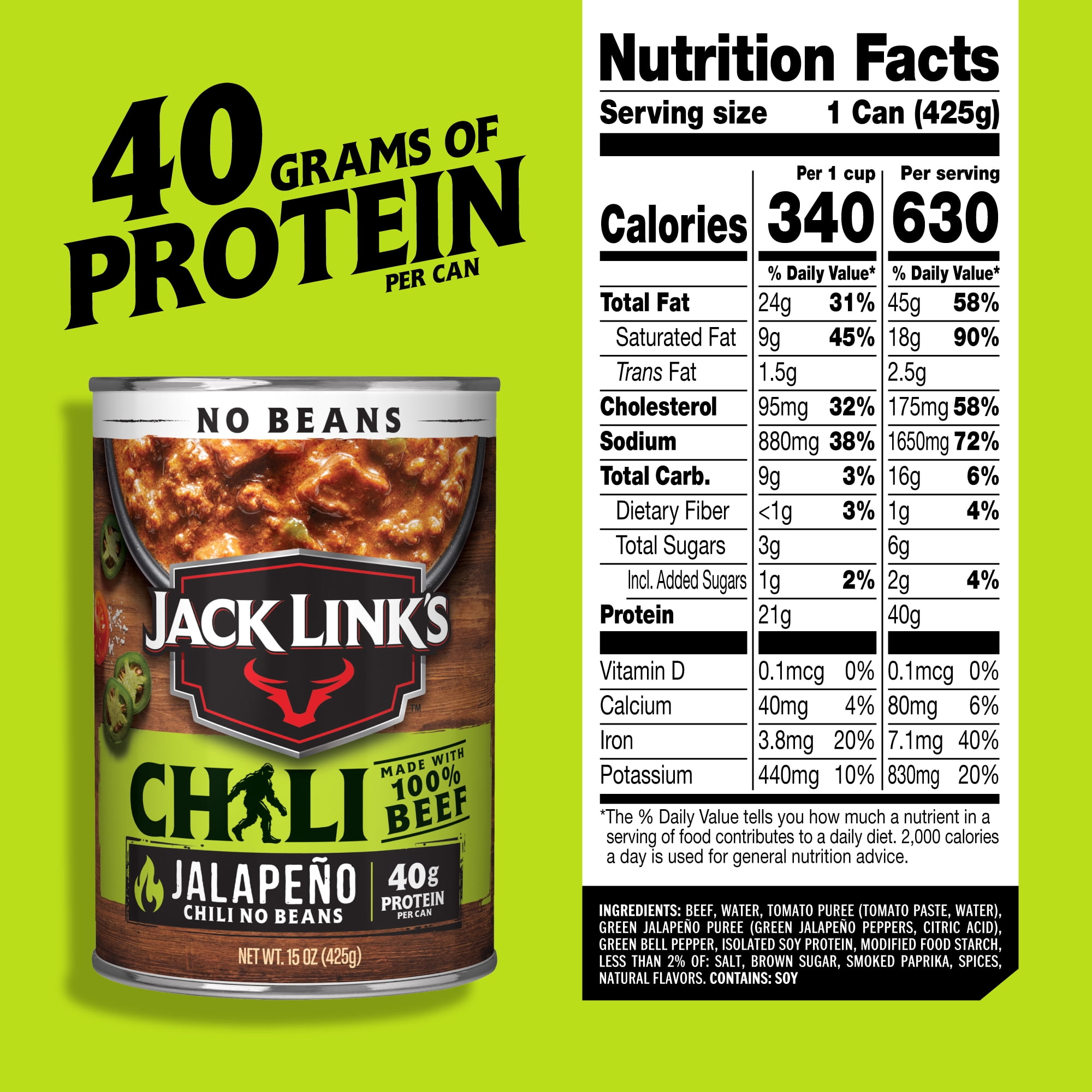 (12 pack) Jack Link's, Chili Jalapeno No Beans, 15oz Can, 36g of Protein, Made with 100% Beef