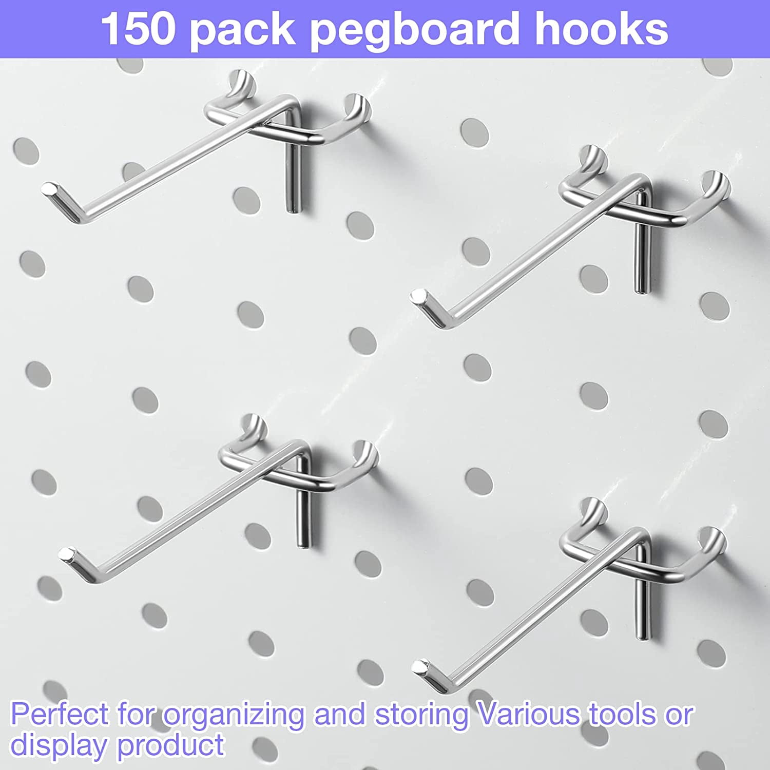 100 Pack Pegboard Hooks 3 Inch Metal Display Hooks Suitable for 1/8 Pegboard Accessories for Garage, Office, Kitchen, Store Silver Silver