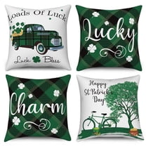 St Patrick’s Day Throw Pillow Covers 18x18 Set of 4,Green Buffalo Plaid Decorative Pillow Cases for Bedroom Sofa Couch