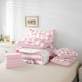 thumbnail image 6 of Feelyou Chic Cartoon Bowknot Bedding Comforter Set 7pcs for Kid, Fashion Watercolor Bow King Bedding Sets, Pink Stripes Lines Reversible Bed Sheets, Ultra Soft Bedroom Decor, 6 of 8