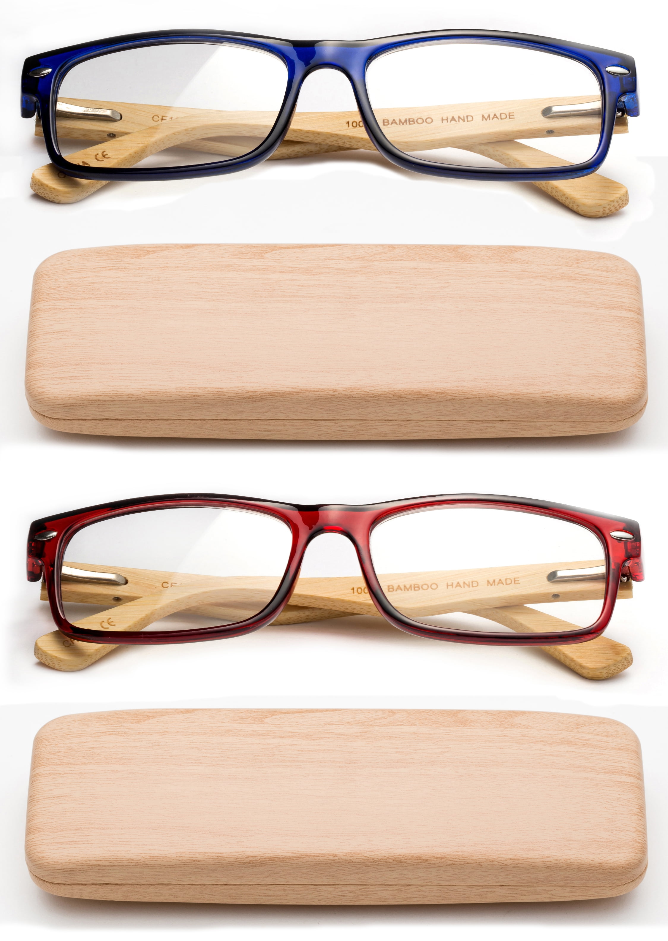 Real Bamboo Reading Glasses Spring Hinge Genuine Bamboo Rectangular