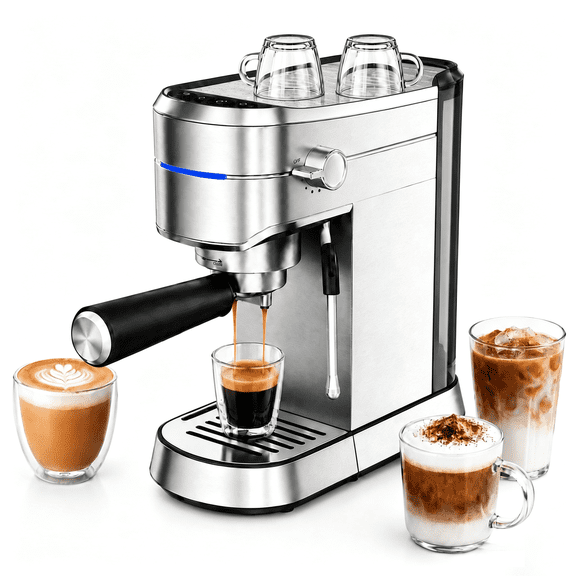 NICWIN 15-Bar Espresso Machine with Milk Frother, 1350W Compact Stainless Steel Coffee Maker for Latte, Cappuccino & Americano, Single/Double Shot, Removable Tank