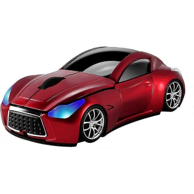 Car Wireless Mouse 2.4GHz Cool Sports Car Shape Wireless Mouse Optical Cordless Mouse with USB Receiver for PC Laptop 1600DPI 3 Buttons Red