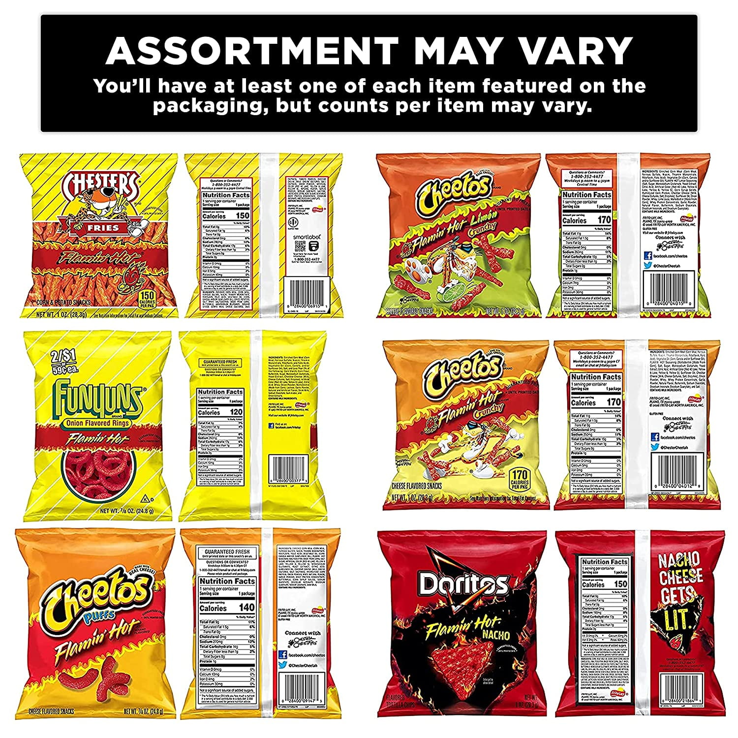 Frito-Lay Flamin' Hot Flavor Variety Pack Snack Chips, 40 Count Multipack