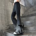 thumbnail image 2 of CPNG Kids Girls Denim Flare Jeans Elastic High Waist Gradient Color Bow Ruffle Hem Trendy Streetwear Bell Bottom Jeans(Black,7-8 Years), 2 of 9