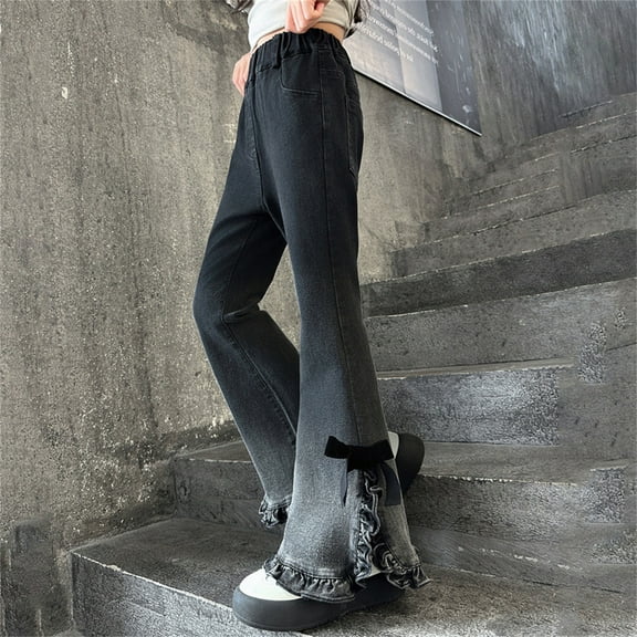 XQYLOS Teen Girls Flare Bell Bottom Jeans High Waisted Wide Leg Baggy 𝖲tretchy Washed Denim Pants, 𝖸𝟤𝗄 𝖵intage Retro Fashion Comfort