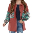 thumbnail image 2 of Spring Autumn Aztec Print Corduroy Jacket Girls Kids Casual Button Down Loose Lapel Jacket Coat for 5-14 Years, 2 of 6