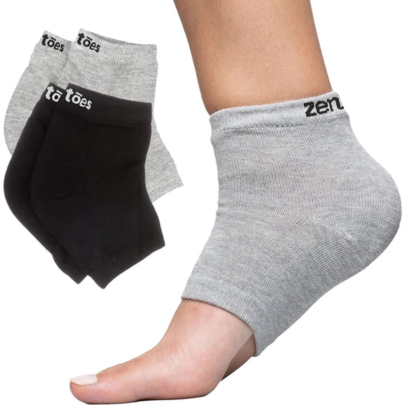 ZenToes Men’s Moisturizing Heel Socks 2 Pairs Gel Lined Toeless Spa Socks to Heal and Treat Dry, Cracked Heels While You Sleep (Cotton, Black and Gray)