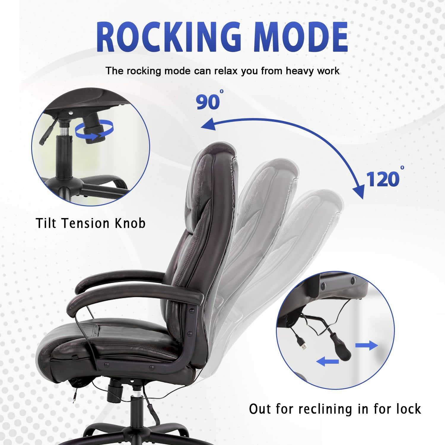 CL.HPAHKL Big and Tall Office Chair 500lbs Wide Seat Ergonomic Computer Desk Chair with Lumbar Support Arms High Back PU Leather Executive Task Swivel Rolling Chair, Brown