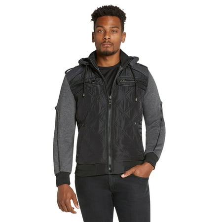 Mens Winter Coat Quilted Puffer Jacket Removable Hood 9 Crowns (Style A - Black,