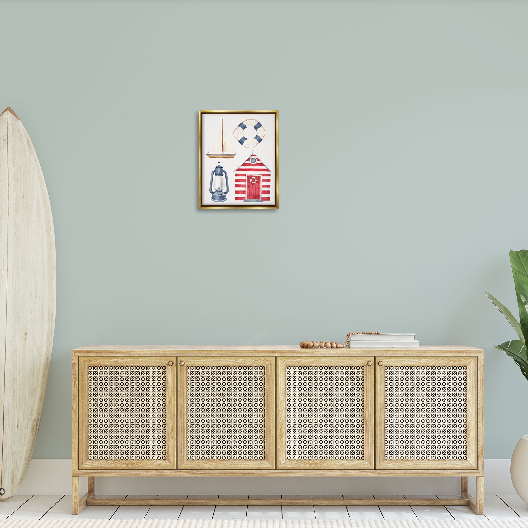 Stupell Industries Maritime Beach Items Nautical & Beach Painting Gold Floater Framed Canvas Art Print Wall Art, 17 x 21