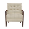 thumbnail image 2 of Beige Leather Chair With Back, Walnut Finish Frame Armchair, Wear And, 2 of 5
