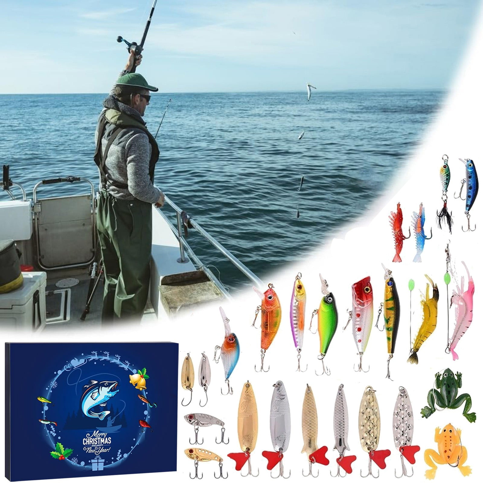 Advent Calendar Fishing 24 Day Christmas Countdown Fishing Lures Set Surprise Gifts for Fishermen Dad Men Boys Stocking Stuffers Xmas Gifts for Fishing Lovers Tackle Box Essentials