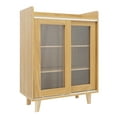 thumbnail image 2 of 3-Tier Wood Grain Storage Cabinet - 27.6" Modern Kitchen Organizer with Acrylic Sliding Doors, Log Color, 2 of 14