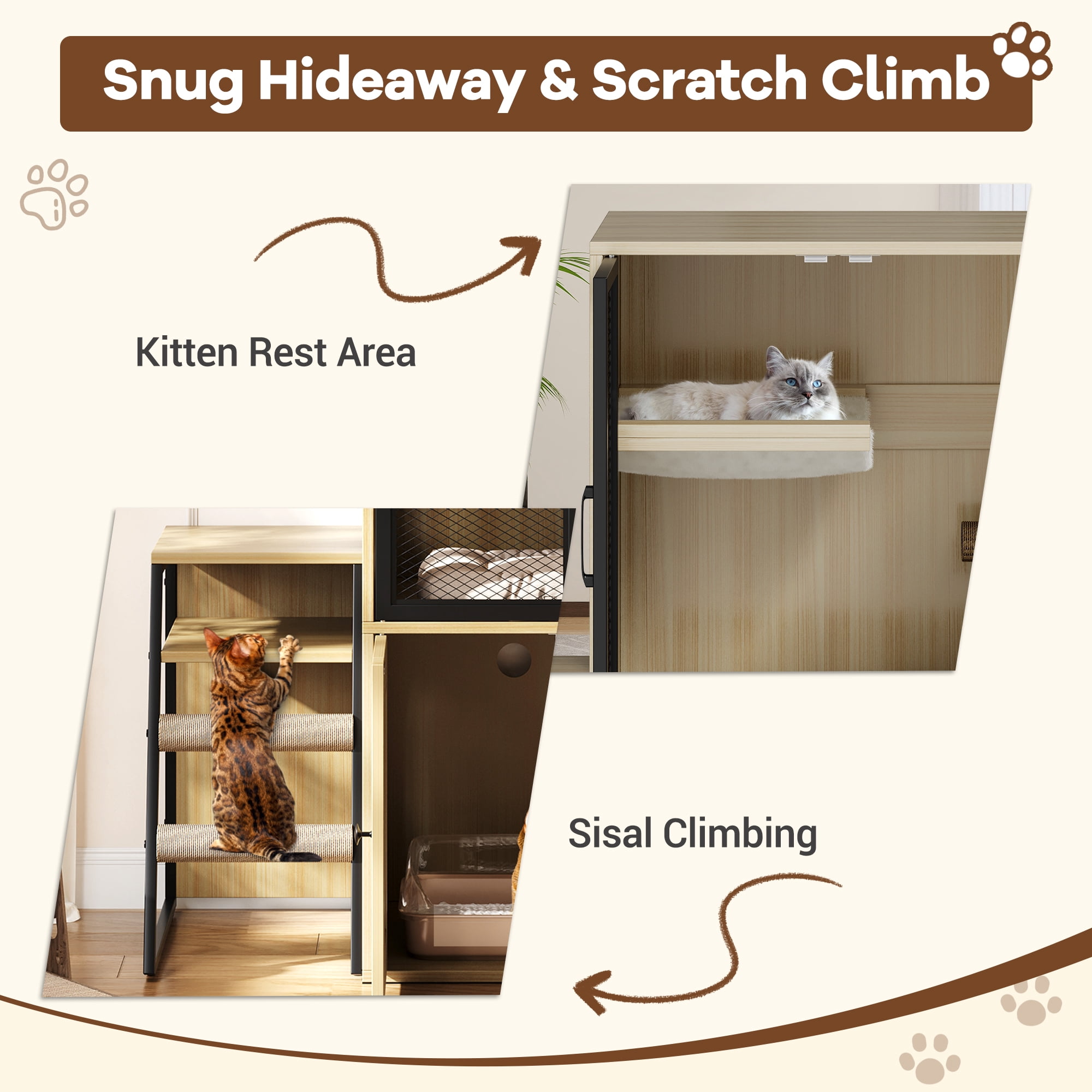 Roromall Cat Litter Box Enclosure for 2 Cats, Double Cat House with Doors & Storage Space, Enclosed Litter Box Furniture with Ladder