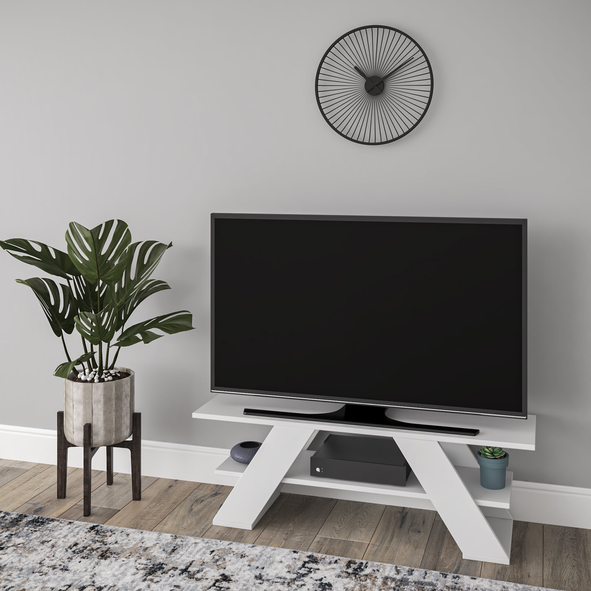 Ada Home Decor Furniture for TVs up to 53" 1 Tier Open Shelf White Tioga Modern TV Stand