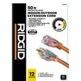 thumbnail image 2 of RIDGID 50 ft. 12/3 Heavy Duty Indoor/Outdoor Extension Cord with Lighted End, Orange/Grey, 2 of 7