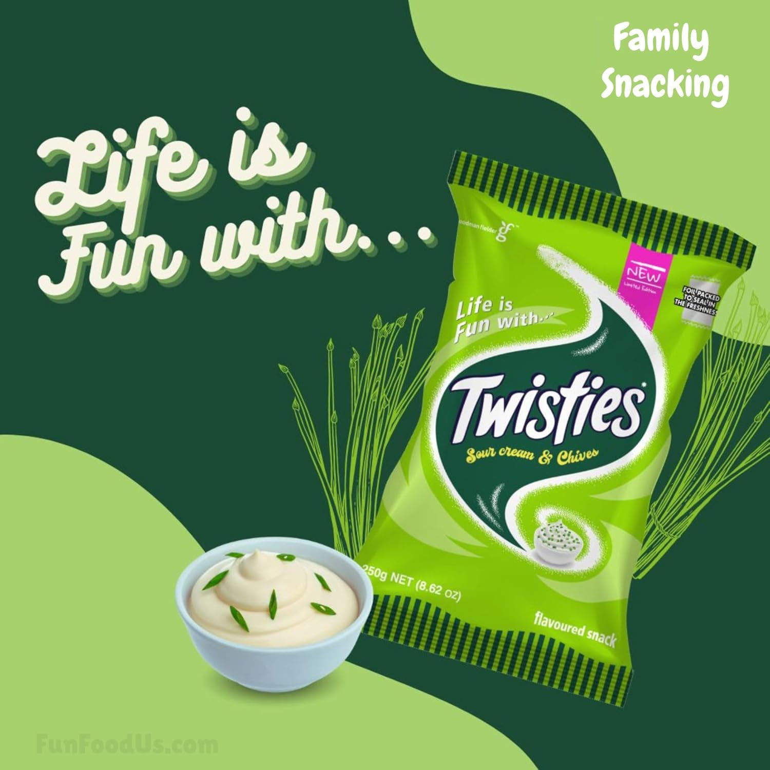 NEW! Twisties Sour Cream & Chives Snacks (Pack of 3 x 250g