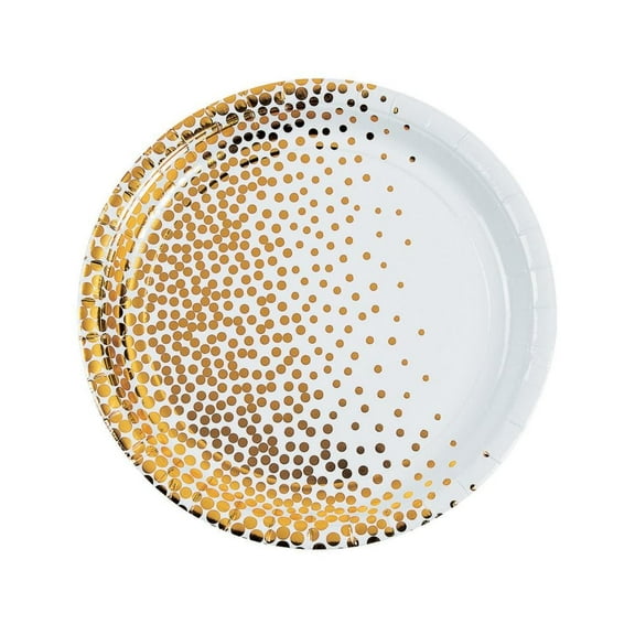 White W/Gold Foil Dots Dinner Plates 8Pc - Party Supplies - 8 Pieces