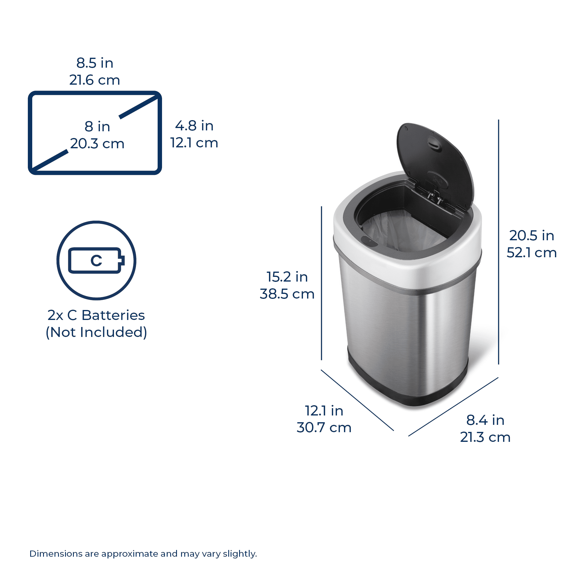 Nine Stars Automatic Bathroom Trash Can, 3 Gallon  Motion Sensor Garbage Bin with Soft Close Lid, Stainless Steel
