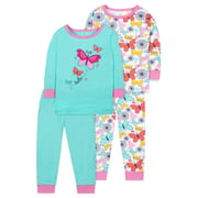 Little Star Organic Baby & Toddler Girl 4 Pc Long Sleeve Shirt & Pants Snug Fit Pajamas, Size 9 Months - 5T