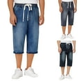 thumbnail image 4 of Hpapadks Mens Jeans Shorts Straight Leg Elastic Waist Drawstring Knee Length Denim Bermuda Shorts with Pockets Loose Fit Men Denim Shorts Light Blue L, 4 of 4