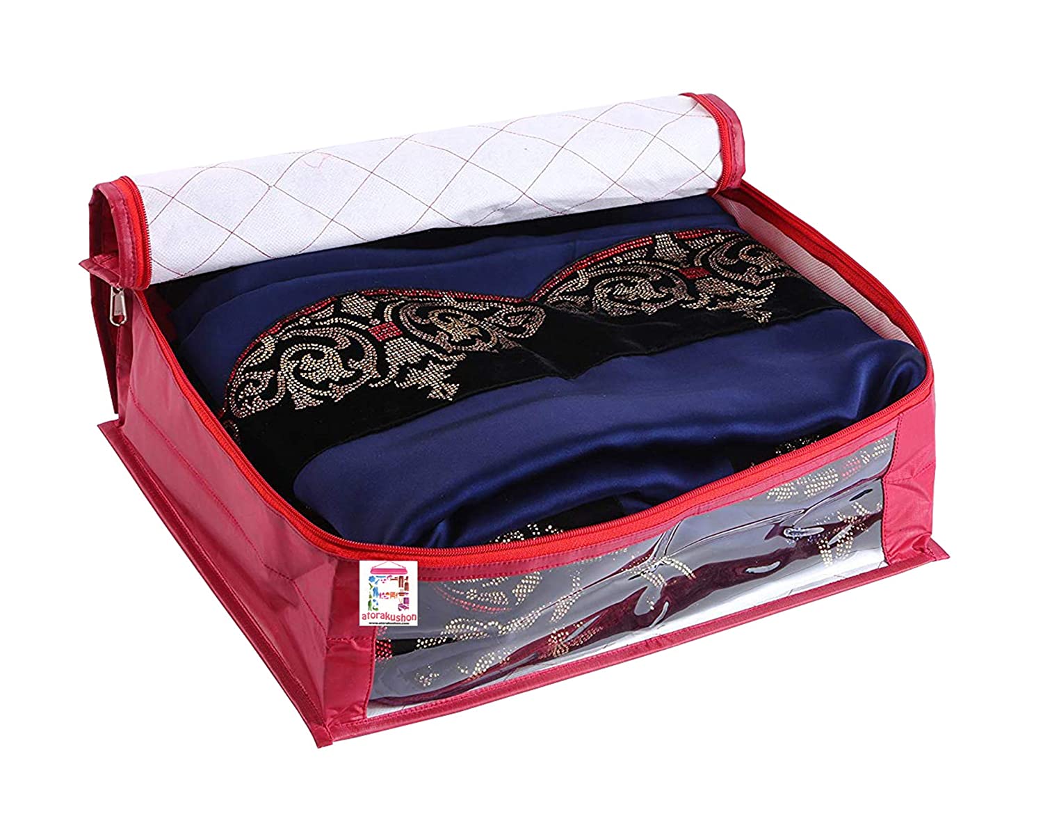 atorakushon Parachute Fabric Saree Garments Covers Clothes Storage sari Bag Wardrobe Organizers Double Zip Lock For Dress Accessories 2 Pieces Maroon