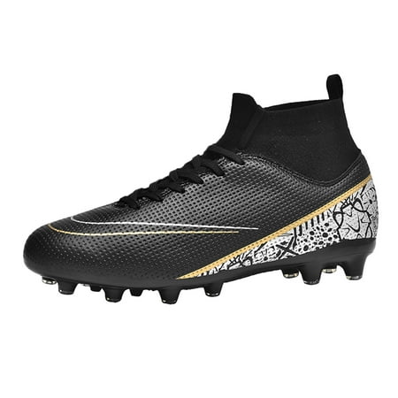

Kids Comfortable Athletic Soccer Cleats Natural Turf Outdoor Football Competition Light Weight with Soft touch Cleats Sneaker Shoes Bright Color for Big Kid Black 36