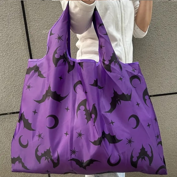 Seyotauo Purple Bat Print Reusable Grocery Bags Shopping Bags - Foldable Grocery Bag Tote Bag with Handles