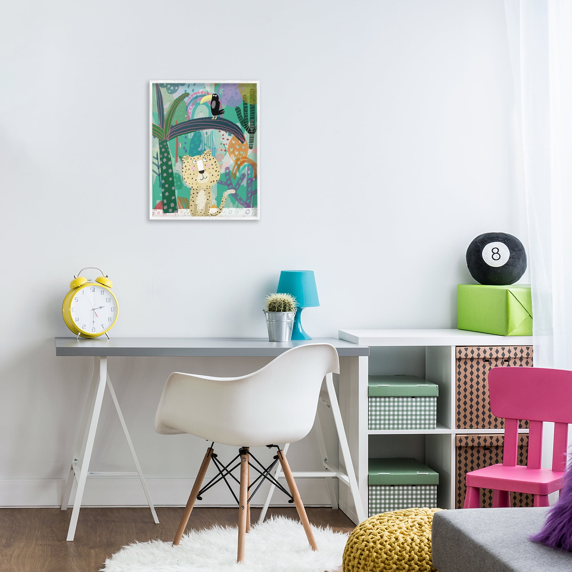 Jungle Cheetah & Toucan White Framed Giclee Art, design by Carla Daly