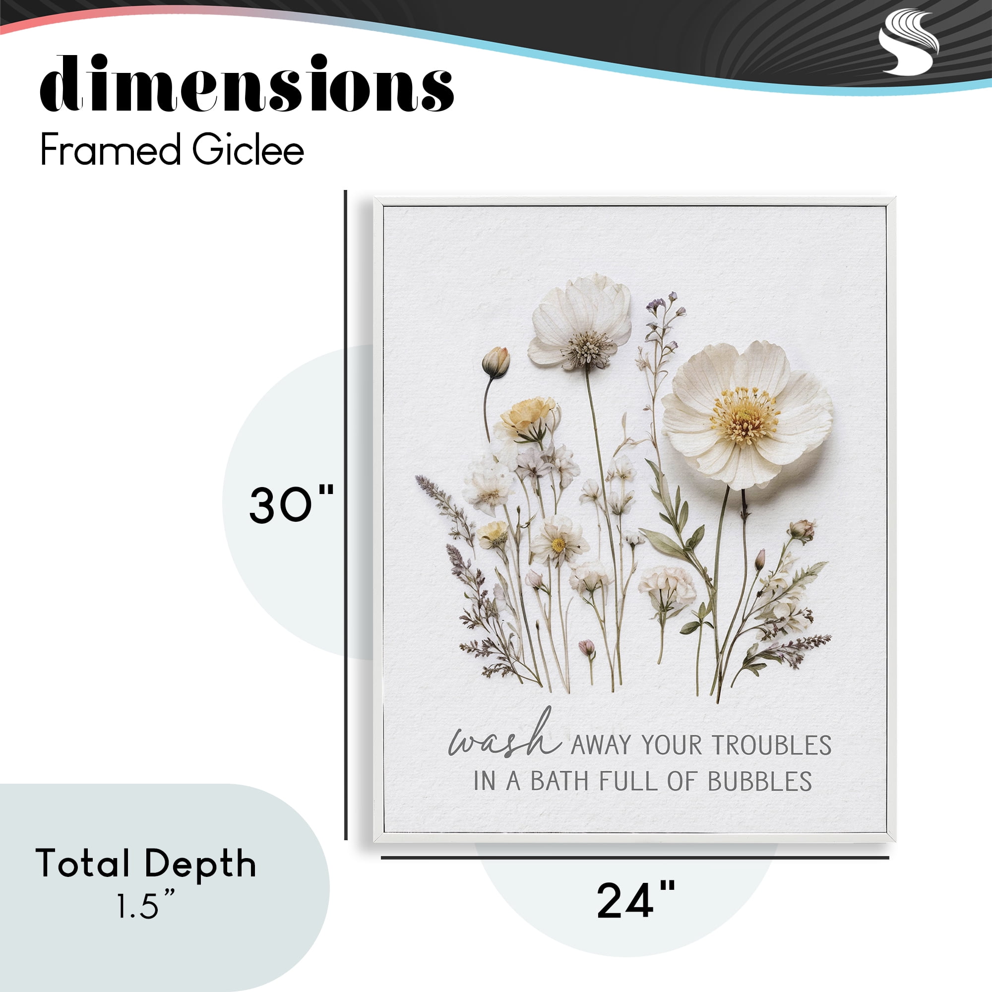 Pressed Flowers Wash Away Troubles White Framed Giclee Art, design by Lettered and Lined
