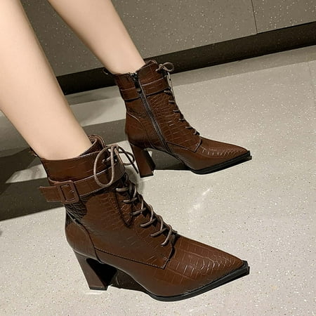 

Flash Picks Sale! Juebong Women s Fashion High Heels Mid Calf Boots Metal Leather Belt Buckle Side Zipper Boots