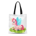thumbnail image 1 of ASHLEIGH Canvas Tote Bag Colorful Cartoon Cute Pink Baby Unicorn Character Pony Magic Durable Reusable Shopping Shoulder Grocery Bag, 1 of 1